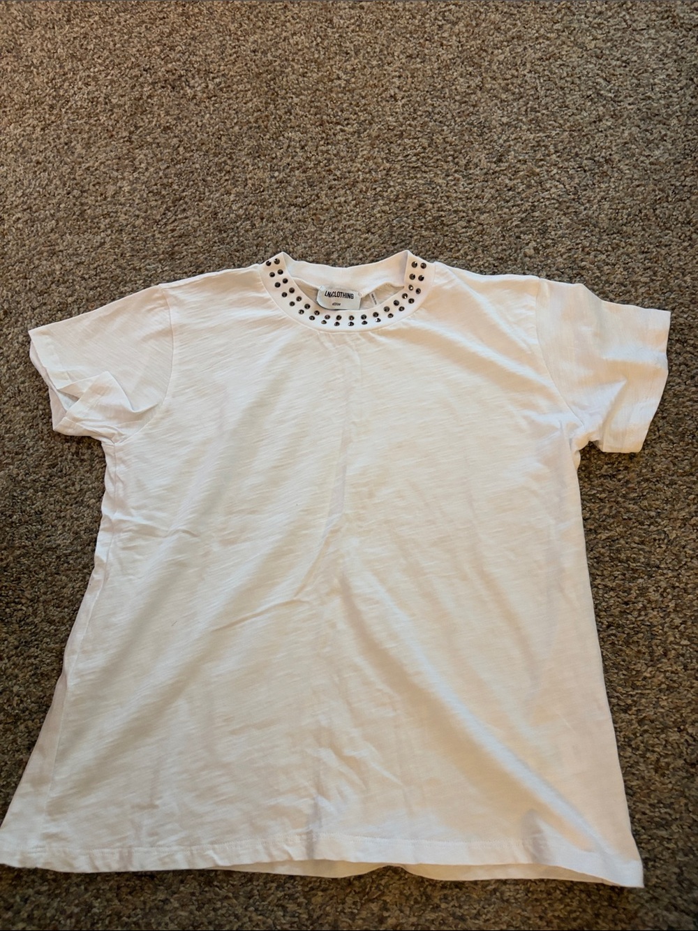 LNA White Short-Sleeve Tee with Silver Studded Neckline